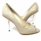 Gucci Women's Stone Size 40/9.5 Peeptoe Leather Guccissima Pumps