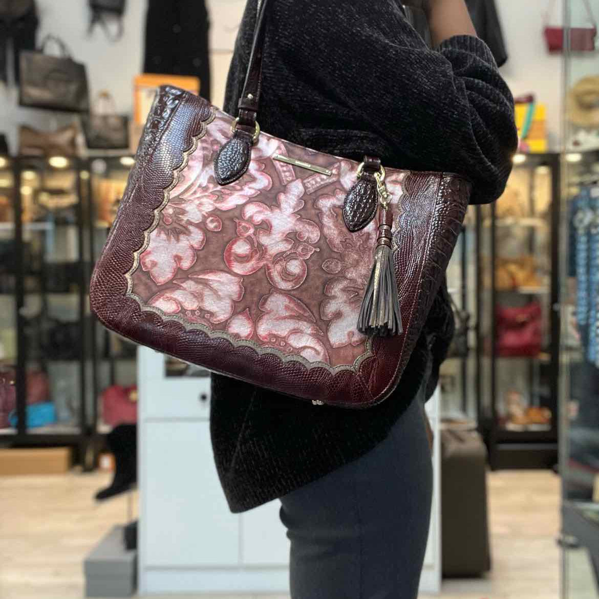 Brahmin Verona Burgundy Croc Embossed Leather Tote