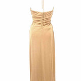 me+em Women's Gold Size 4 Halter Sparkle Ruched Dress