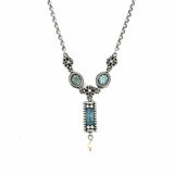 Brighton Mystique Aqua Blue Silver Tone Chain Floral Necklace