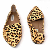 Steve Madden Women's Black Beige Size 8 Pointed Calf Hair Leopard Print Loafers
