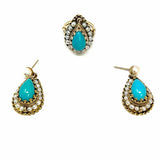 Berman & Co 14K Yellow Gold Teardrop Filigree Turquoise Earring & Ring Set
