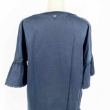 WEEKEND MaxMara Women's Navy Size M Scoop Neck Ruffled Short Sleeve Top