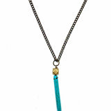 Handmade Bronze Tone Blue Pendant 28" Spike Necklace