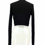 White House Black Market Women's Black Size M Tie Front Ribbed Crop Cardigan
