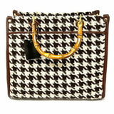 Vimoda "Rive Gouche" Brown Beige Top Handle Houndstooth Satchel