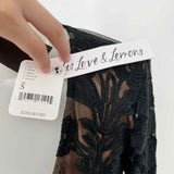 For Love & Lemons Temecula Women's Black Size S Mesh Embroidered Floral Dress