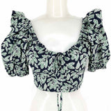 En Saison Women's Navy/Green Size L Crop Leaf Print Short Sleeve Top