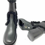 SIMON MILLER Low Raid Women's Black Size 38/8 Block Heel Leather Fuzz Trim Boots