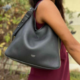 Stow Curve Bag Black Hobo Pebbled Leather Shoulder Bag