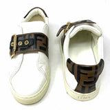 Fendi Pearland Women's White Brown Size 7 Leather Zucca Buckle Sneakers