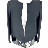 HELMUT LANG Women's Black Size 2 Collarless Wool Blend Mixed Media Jacket
