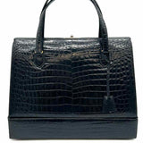 Franz Sauer Cologne Germany Vintage Black Hinged Croc Patent Leather Satchel