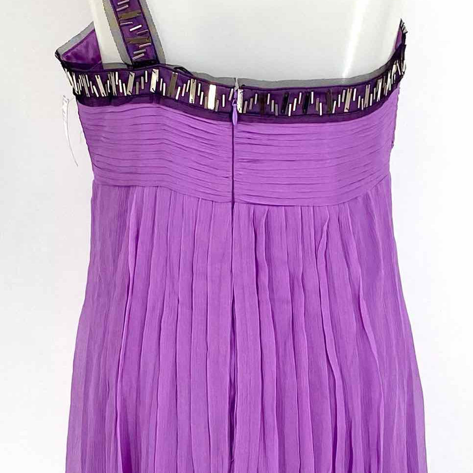 BCBG Max Azria Women's Purple Size 8 One Shoulder Silk Embelished Dress