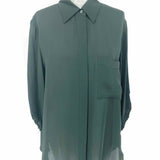 TWP Women's Dark Green Size L Button Down Silk Long Sleeve