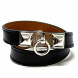 Hermes 2015 Rivale Double Tour Small/T2 Black Wrap Leather Cuff