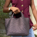 Naghedi St. Barths Small Neoprene Gunmetal Woven Glitter Satchel w/ Pouch