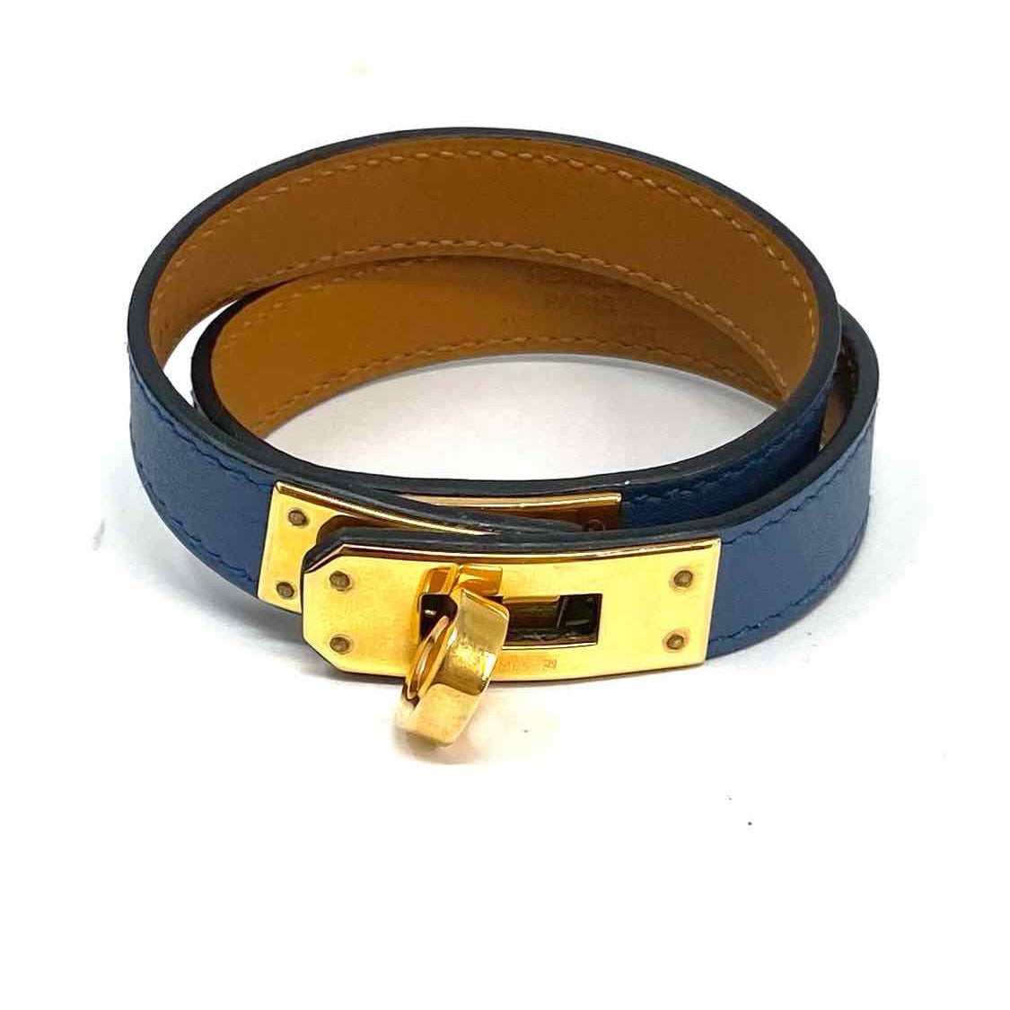 Hermes 2016 Mini Kelly Double Tour Leather Blue Wrap Turnlock Bracelet