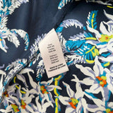 cinq a sept Juliet Women's Navy White Size L Button Down Silk Floral Long Sleeve
