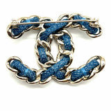Chanel 2025 CC Logo Interwoven Blue Denim Chain Metal Made in Italy Brooch