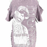 Women's Biggie Smalls Purple Size S cold shoulder Distressed Graphics T-shirt