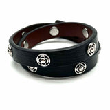 Leather Brown SIlver Tone Wrap Studded Bracelet