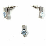 Estate 14K White Gold Pendant Earrings.5" Round Aquamarine Jewelry Set