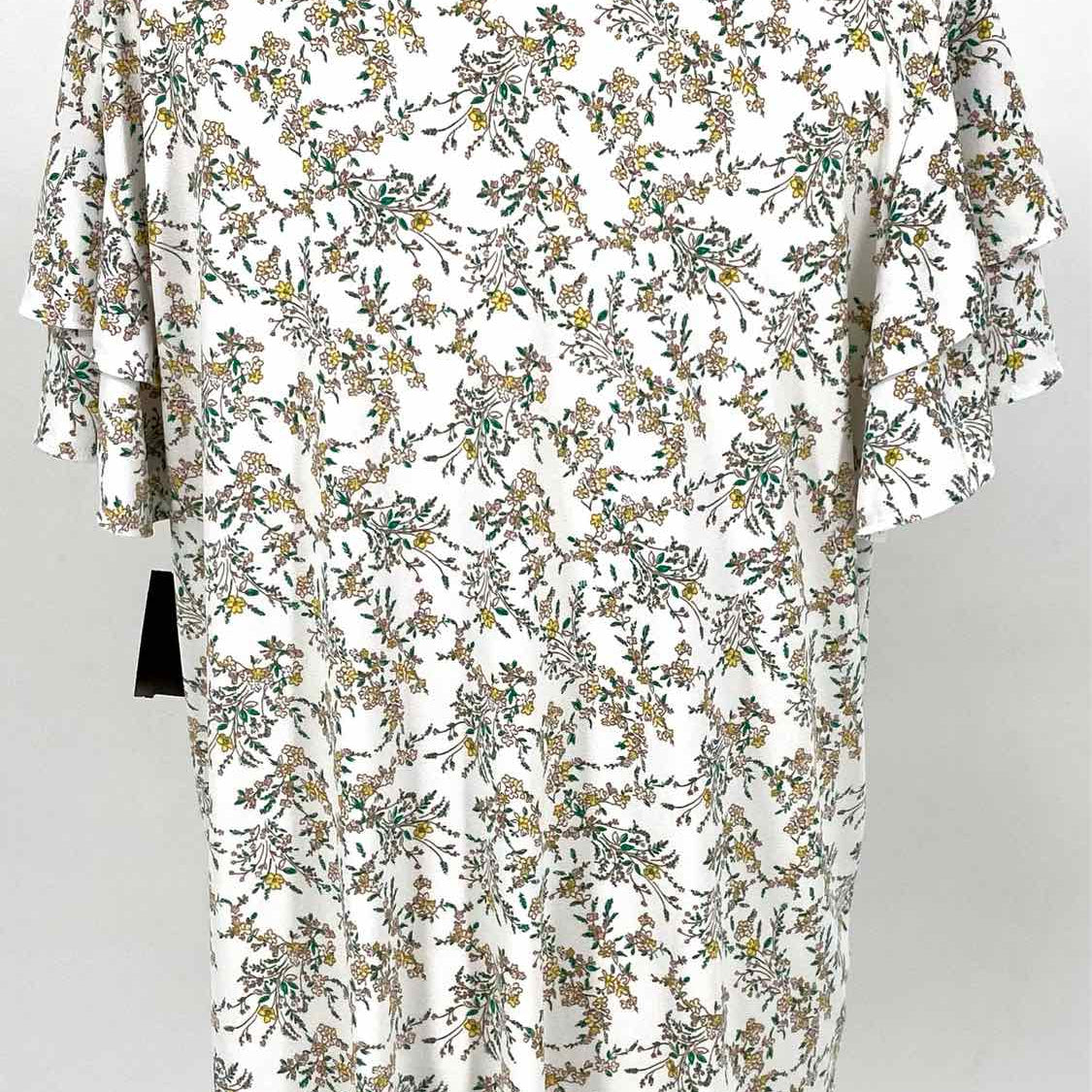 Adrianna Papell Women's White Size XL Front Knot Floral Short Sleeve Top