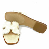 Steve Madden Women's Cream Size 8.5 Tweed Beaded Slide