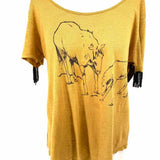 Valentine Gauthier Women's Mustard Yellow Size 2 Scoop Neck Horse T-shirt