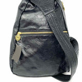 Calleen Cordero Black Sling Crackle Leather Crossbody