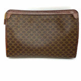 Celine Vintage Coated Canvas Brown Zip Macadam Clutch