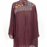 johnny was Bennett Women's Burgundy Sz XXL tunic Floral Embroidered Long Sleeve