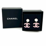 Chanel 2025 Spring/Summer CC Enamel Pink Faux Pearl Made in France 1" Earrings
