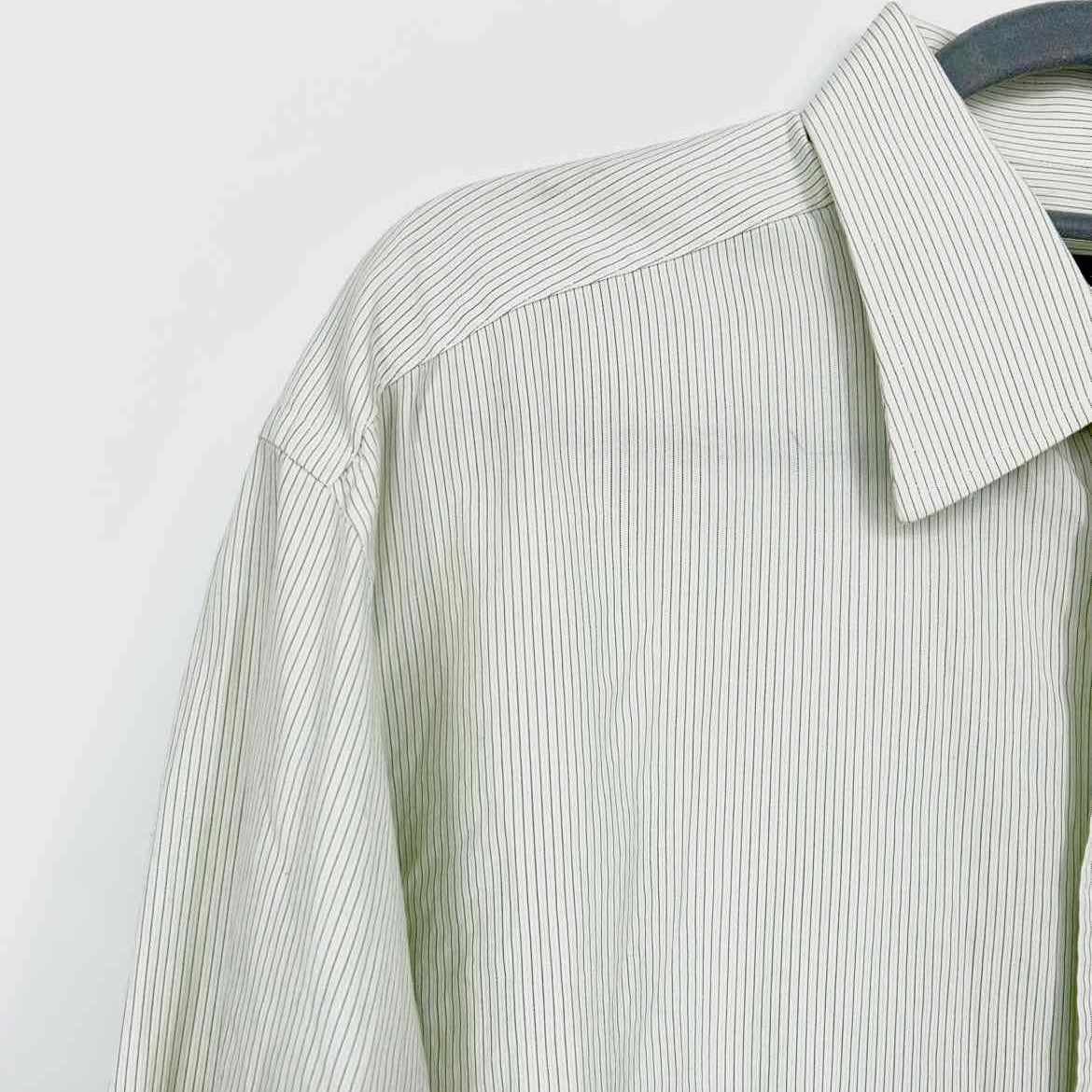 CANALI Men's Green Button Down Pinstripe Size 48/XL Long Sleeve