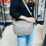 Gucci Medium Soho Gray Crescent Pebbled Leather Shoulder Bag
