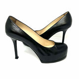 Saint Laurent Women's Black Size 37.5/7 Platform Grain De Poudre Leather Pumps