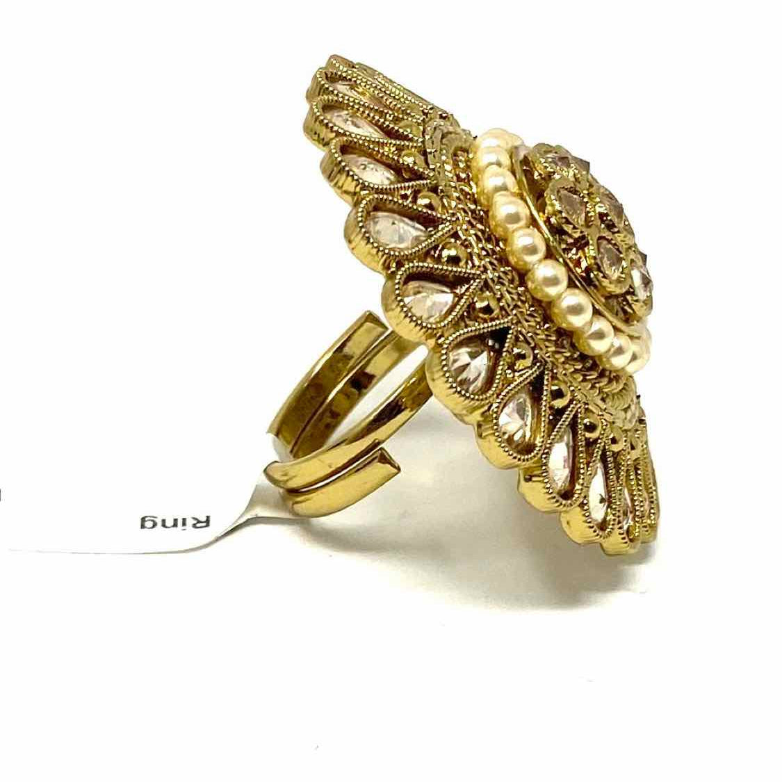 Statement Adjustable Gold Tone Chunky Flower Ring
