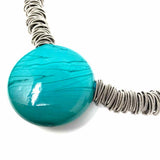 Silver Teal Pendant 20" Piano Wire Necklace