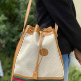 Gucci Coated Canvas Beige Drawstring Bucket Micro GG Shoulder Bag