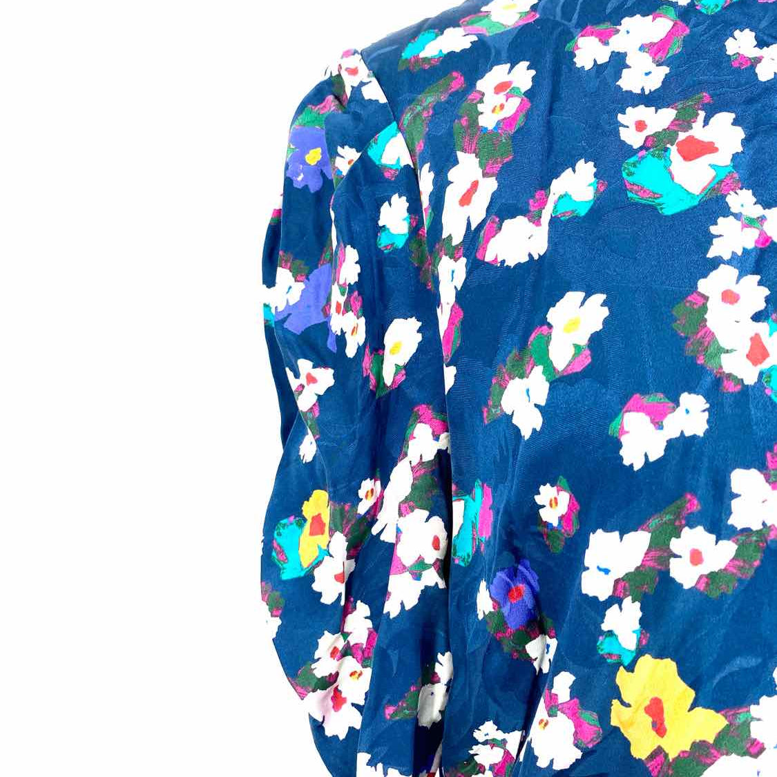 Tanya Taylor Women's Blue Size 12 Empire Silk Floral Dress