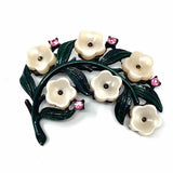 Pink Green 2" Floral Brooch