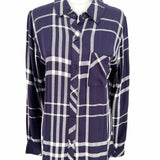 Rails Women's Navy Size S Button Down Flannel Plaid Long Sleeve