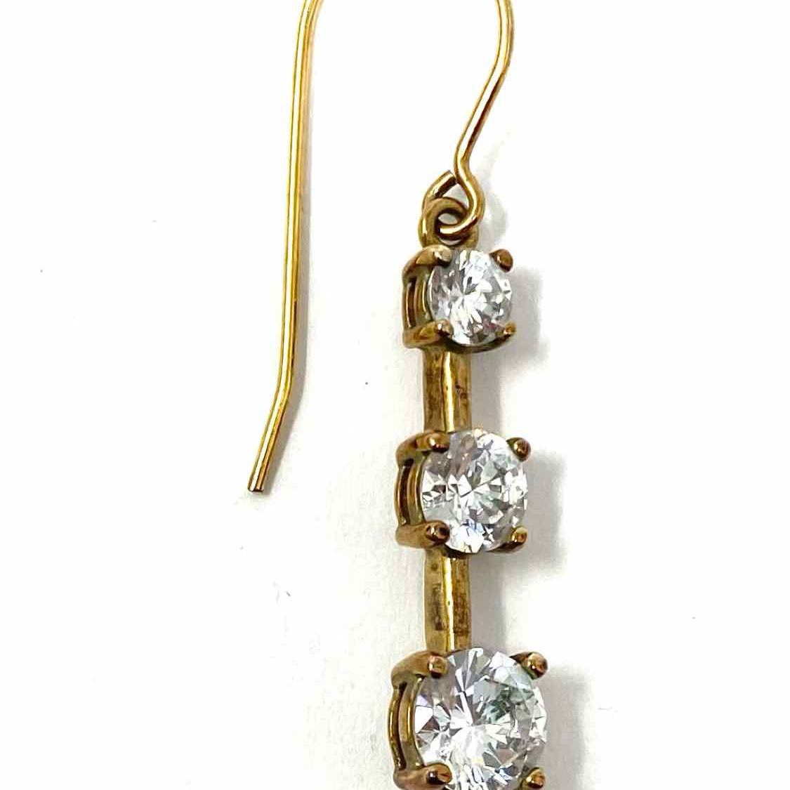 Estate 925 Sterling Gold Tone Drop Cubic Zirconia Earrings