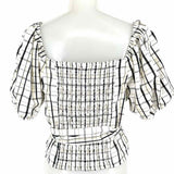 Levi Women's black/white Size M Puff Sleeve Plaid Short Sleeve Top