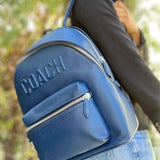 Coach Large Charter Navy Zip-Around Logo Pebbled Leather BackPack