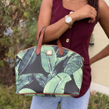 Dooney & Bourke Coated Canvas Black Green Dome Banana Leaf Satchel