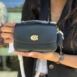 Coach Cassie 17 Black Mini Turnlock Pebbled Leather Top Handle Shoulder Bag
