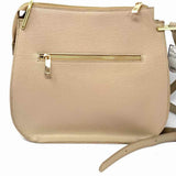 Beige Zip Color Block Saffiano Leather Made in Italy Crossbody