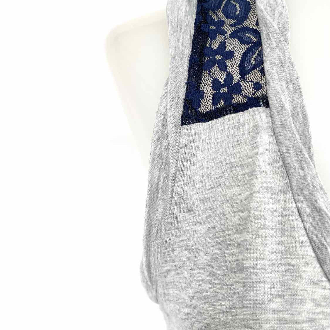 Splendid Women's Gray/Navy Size M Tank Jersey Lace Trim Sleeveless